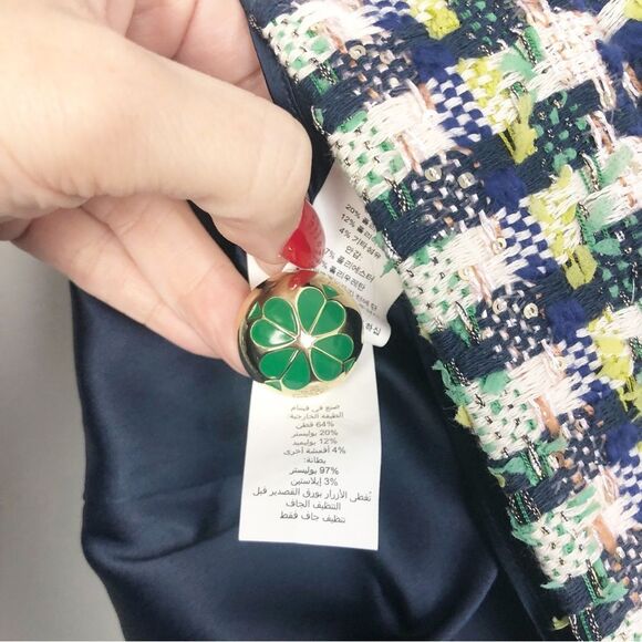 KATE SPADE | NEW Pop Tweed Multicolor Mini Skirt Clover Button Women’s Size 4 - Picture 12 of 15